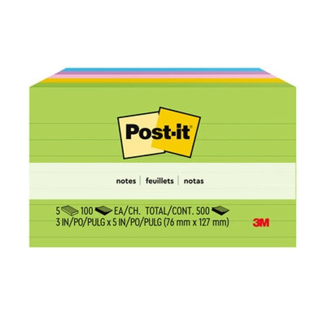 Post-it® Notes, 635-5AU, 3 in x 5 in, Floral Fantasy Colors, Lined, 5 Pads/Pack, 100 Sheets/Pad