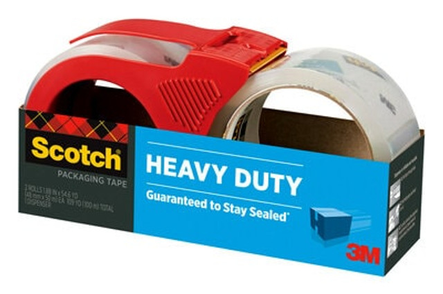 Scotch® Heavy Duty Packaging Tape, 1.88" x 54.6 YD, 2 Rolls and 1 Dispenser