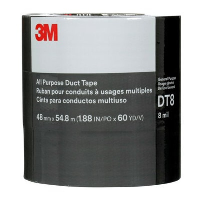 3M All Purpose Duct Tape DT8, Silver, 48 mm x 54.8 m, 8 mil, 3 Rolls/Pack