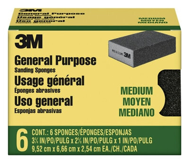 3M Sanding Sponge, 3 3/4 in. x 2 5/8 in. x 1 in. , Medium Grit, 6/Pack