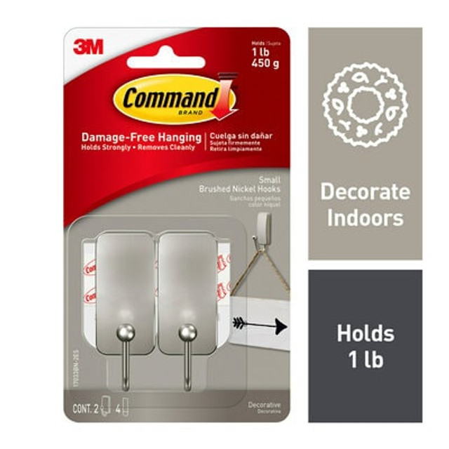 Command Small Brushed Nickel Hooks 17033BN, Small Brushed Nickel,  17033BN-3ES, CFIP