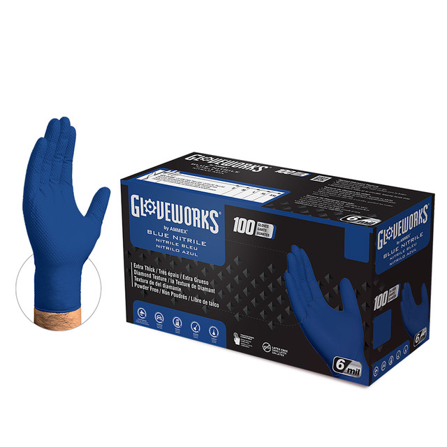 Gloveworks HD Royal Blue PF Ind Gloves Double Extra Large