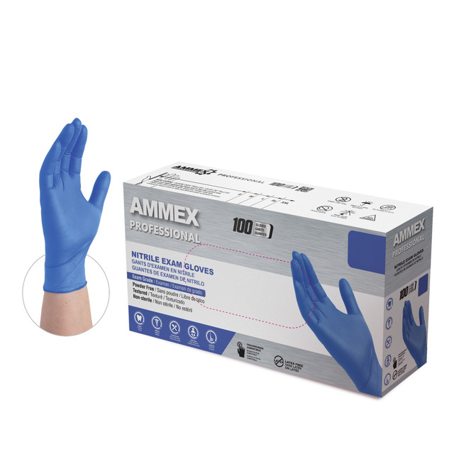 AMMEX Cerulean Nitrile PF Exam Gloves Large