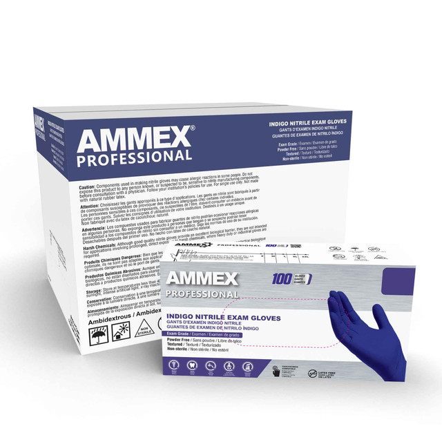 AMMEX Indigo Nitrile PF Exam Gloves Medium
