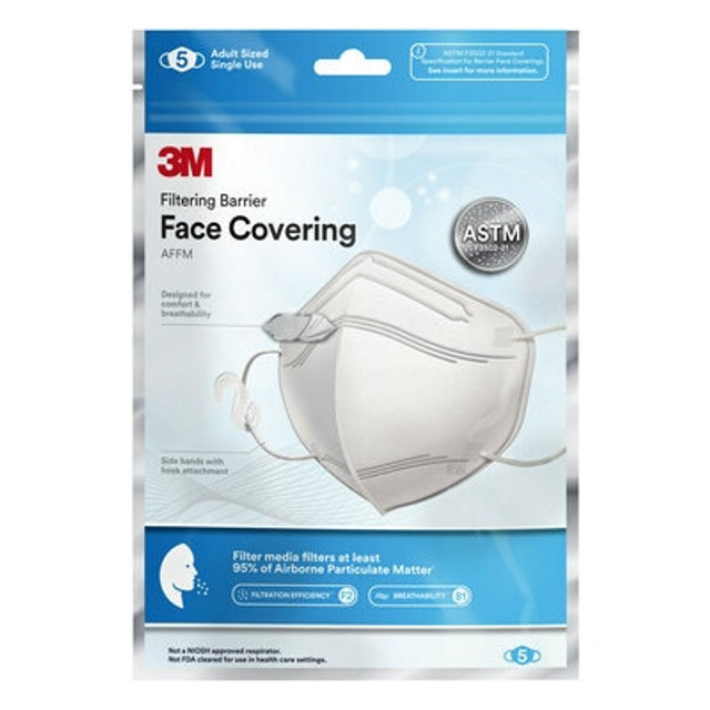 3M Filtering Barrier Face Covering 5 count pouch