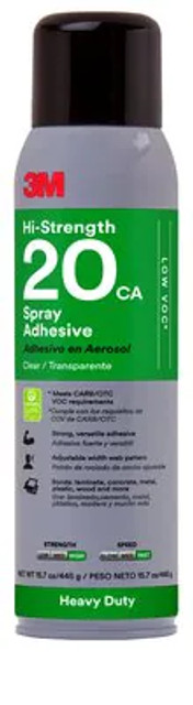 3M Heavy Duty 20 Spray Adhesive, Clear, 13.8 oz, 12 Cans/Case