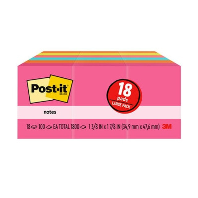 Post-it® Notes Value Pack, 1 3/8 in x 1 7/8 in, Poptimistic Collection, 18 Pads/Pack