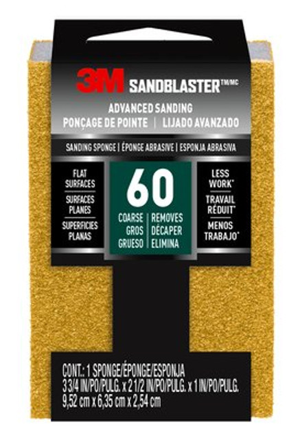 3M SandBlaster ADVANCED SANDING Sanding Sponge, 20909-60 ,60 grit, 3 3/4 in x 2 1/2 x 1 in, 1/pk