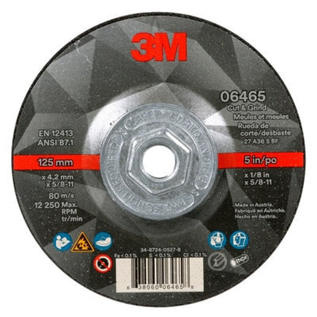 3M Cut & Grind Wheel, 6465, Type 27