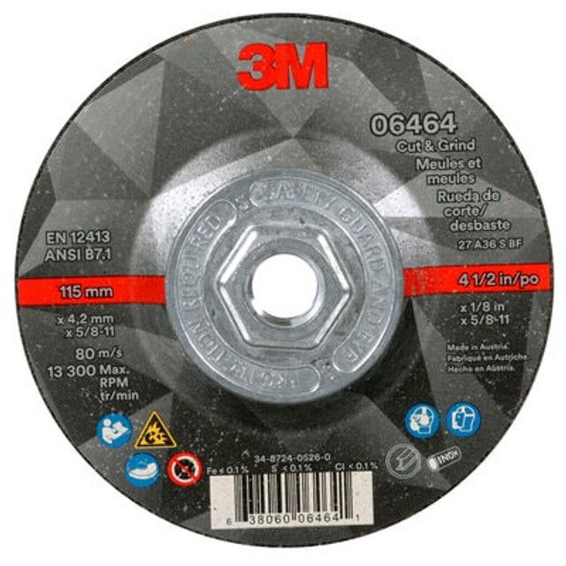 3M Cut & Grind Wheel, 6464, Type 27
