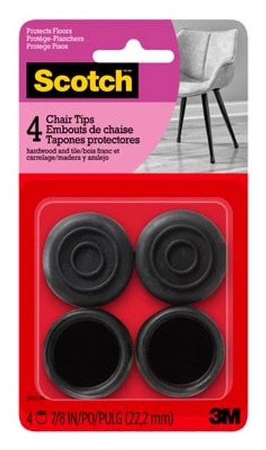 Scotch Chair Tips SP602-NA, Black Rubber 7/8-in 4/pk