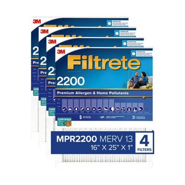 Filtrete MPR2200 Filtrete Premium Allergen Home Pollutants HVAC Filter, 16 x 25 x 1, 4-Pack