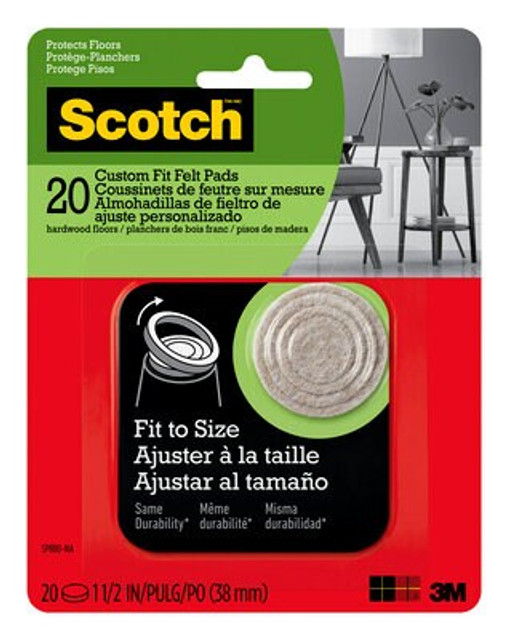 Scotch Custom Fit Felt Pads SP880-NA, Beige, 1.5 in, 20 ct