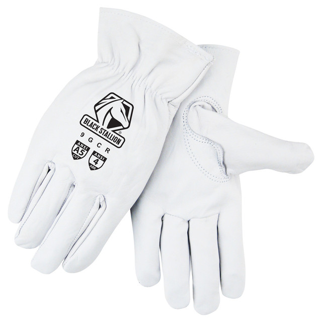 Black Stallion TOP Grain GOATSK in - ELASTIC WRIST DRIVER'S STYLE GLOVES ANSI CUT A5, Size Medium, Size Medium | Cream