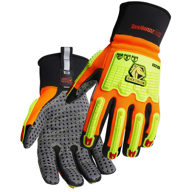Black Stallion Tool HANDZ MAX CUT A7 DOTTED PALM TPR IMPACT MECHANIC'S GLOVES, COLOR OB, Size Large, COLOR OB, Size Large | Orange/Black