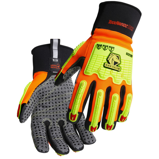 Black Stallion Tool HANDZ MAX CUT A7 DOTTED PALM TPR IMPACT MECHANIC'S GLOVES, COLOR OB, Size X-Large | Orange/Black