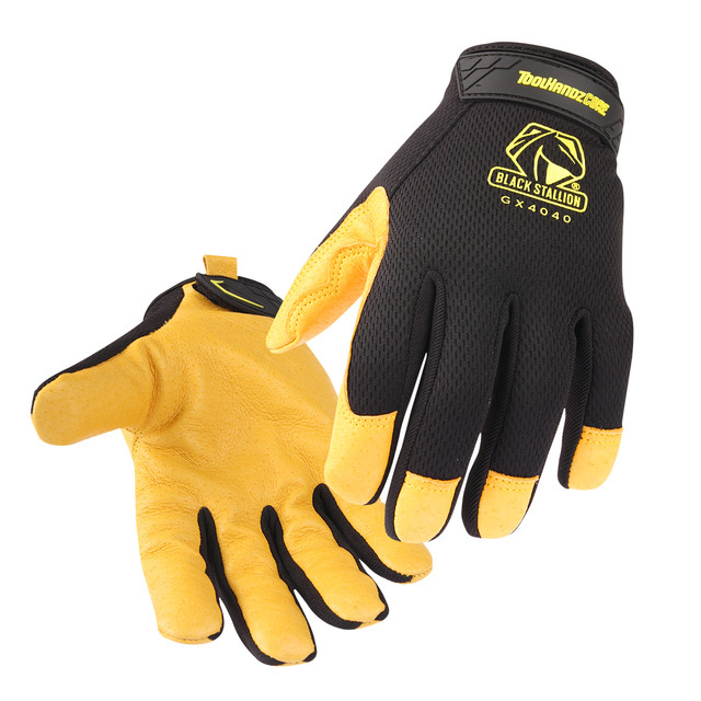 Black Stallion Tool HANDZ CORE PIG Grain LEATHER PALM MECHANIC'S GLOVES, COLOR BY, Size X-Large | Yellow