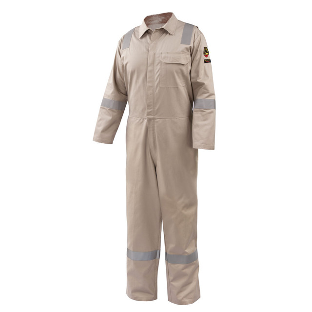 Black Stallion 7 oz FLAME-RESISTANT COTTON REFLECTIVE TAPE Coveralls (STONE), COLOR ST, Size Large | Stone Khaki