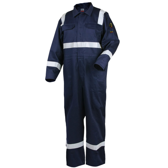 Black Stallion 9 oz FLAME-RESISTANT COTTON REFLECTIVE TAPE Coveralls (NAVY), COLOR NV, Size 5XL