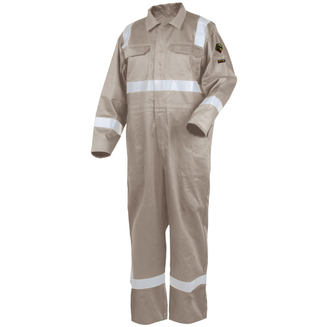 Black Stallion 9 oz FLAME-RESISTANT COTTON REFLECTIVE TAPE Coveralls (STONE), COLOR ST, Size 5XL