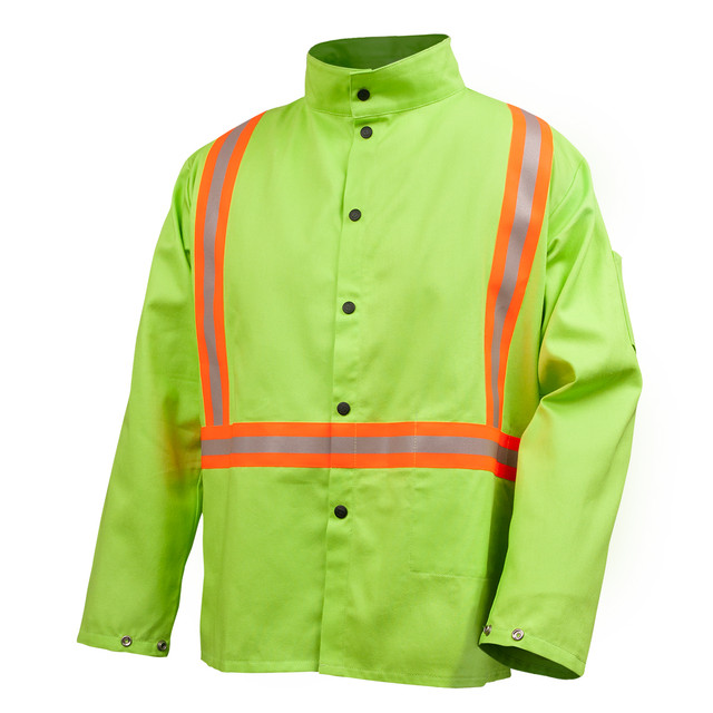 Black Stallion 9 oz Lime Green Flame Resistant Cotton 30 inch Jacket w/ Triple Reflective Size X-Large