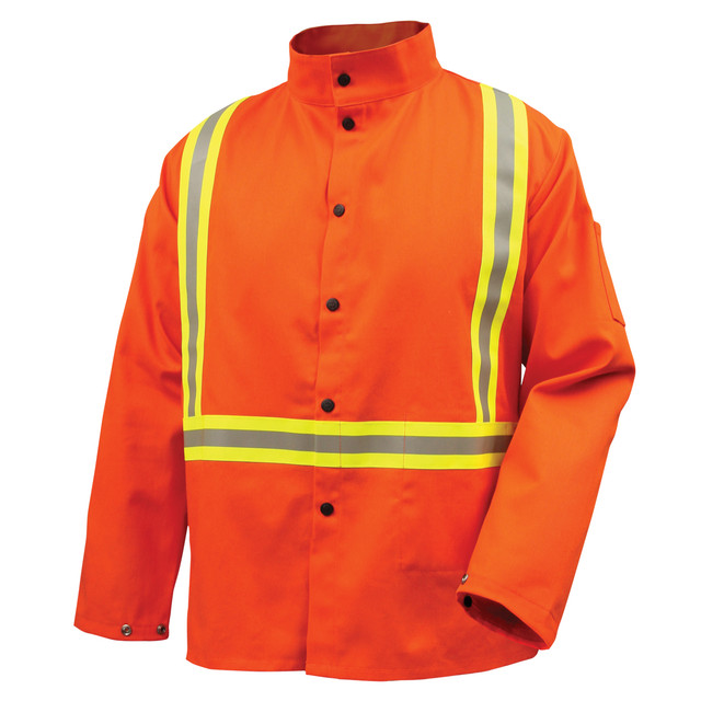 Black Stallion 9 oz Orange Flame Resistant Cotton 30 inch Jacket w/ Triple Reflective Size Small