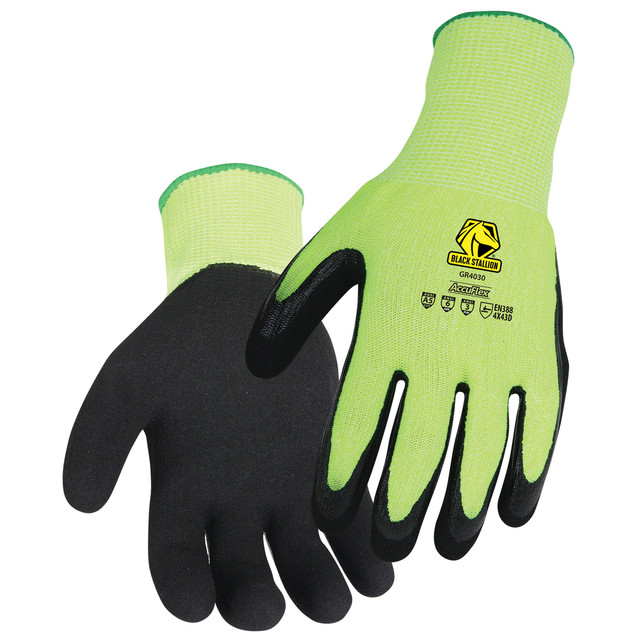 Black Stallion A5 CUT RESISTANT SANDY NITRILE COATED HI-VIS HPPE BLEND GLOVE, COLOR HB, Size X-Large | Yellow