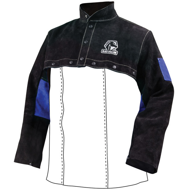 Black Stallion Side Split COWHIDE LEATHER WELDING CAPE SLEEVE, COLOR BB, Size X-Large | Blue/Black