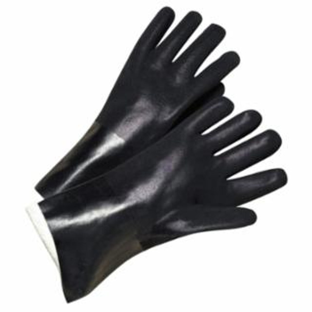 PVC-Coated Jersey-Lined Glove, Sandpaper Grip, 14 in, Large, Black