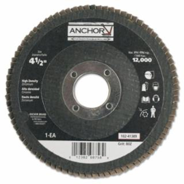 Abrasive High Density Flap Discs, 4 1/2 in, 80 Grit, 7/8 in Arbor, 12,000 rpm