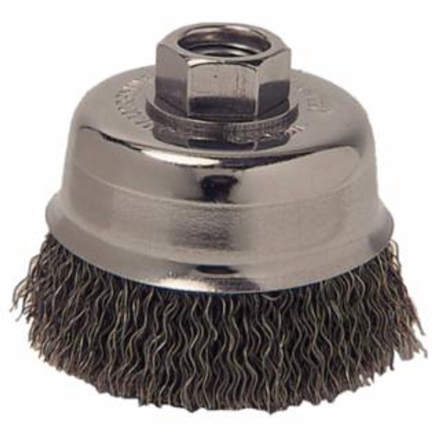 Crimped Wire Cup Brush, 3 in Dia, 5/8 in-11 Arbor, 0.012 in Carbon Steel