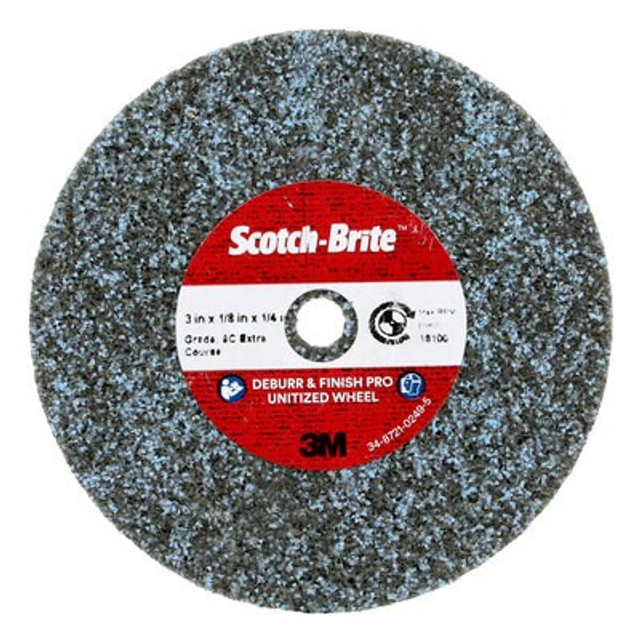 Scotch-Brite Deburr and Finish Pro Unitized Wheel, DP-UW, 9C Extra Coarse+, 3 in x 1/8 in x 1/4 in