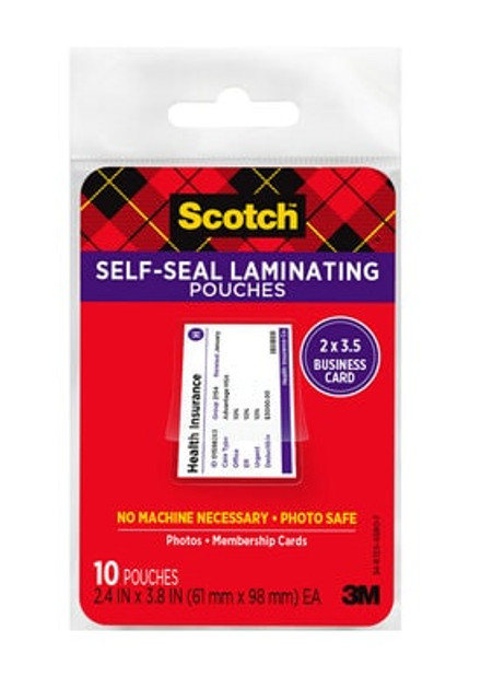 Scotch Self Sealing Laminating Pouches, 61mm x 98mm