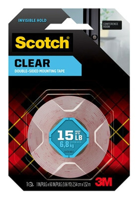 Scotch® Clear Double-Sided Mounting Tape 410S, 1 in x 60 in (2,54 cm x 1,52 m) EA