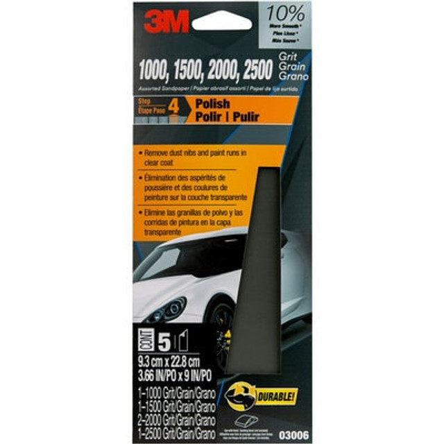 3M Wetordry Sandpaper, 03006, Assorted Fine Grit Pack, 3 2/3 inch x 9 inch, 20/Case