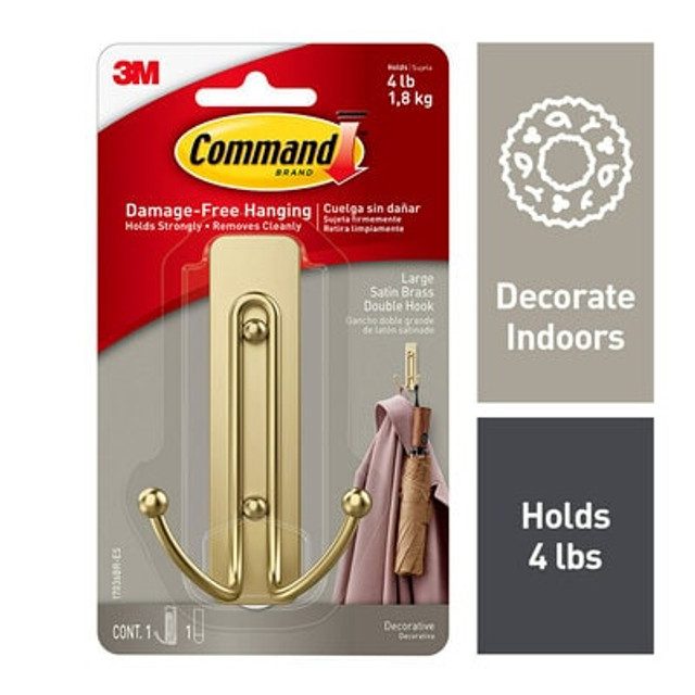 Command Large  Satin Brass Double Hook