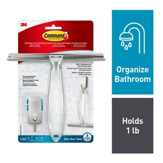 Command Bath Squeegee and Satin Nickel Hook