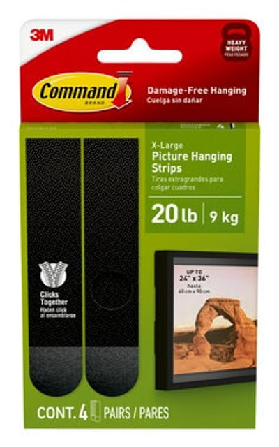 Command 20 lb Black Picture Hanging Strips 17217BLK-ES, 4 Pairs