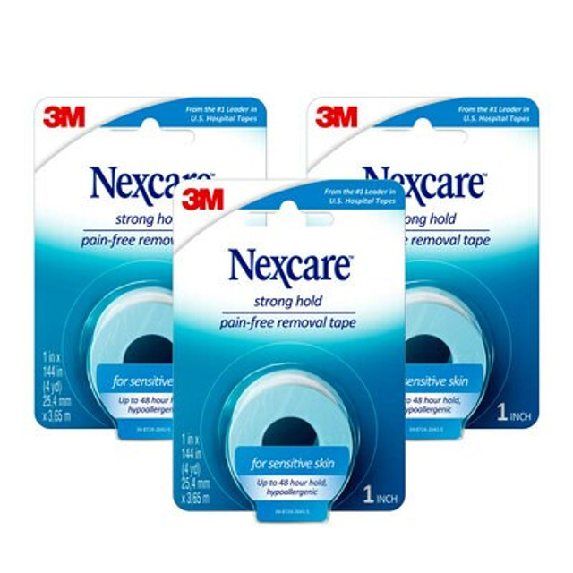 Nexcare Strong Hold Pain-Free Removal Tape SST1CA3PK-SIOC, 1 in x 4 yd (25.4 mm x 3.65 m)