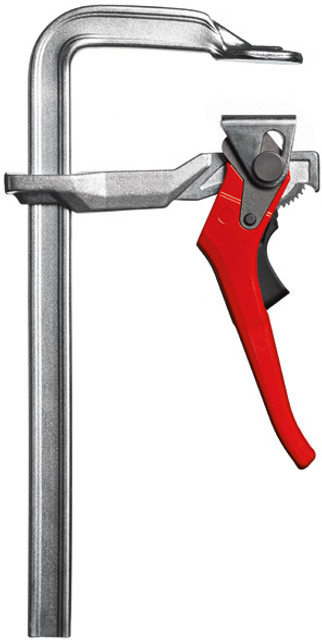 BESSEY rapid action lever clamps are up to 5 times faster to use than the already extremely quick original sliding arm design. Another benefit of the style of clamp is that the positive locking ratchet action will not loosen due to vibration. The positive lock provided by the interlocking teeth will not let go until you make it happen by squeezing the trigger release. An especially useful trait when securing portable power tools to temporary work surfaces. These lever action sliding arm clamps can be positioned & repositioned quickly & securely. The LC series clamps are built using the patented improve rail profile that allows you to create up to 20% more clamping force compared to a similarly sized clamp with the original rail profile.  Designed & manufactured for years of dependable service, these clamps are made in BESSEY's own German production facilities and, from steel that comes from BESSEY's own European steel mills. BESSEY created the first sliding arm clamp and to this day remains the category leader in both quality and design. BESSEY. Simply better.