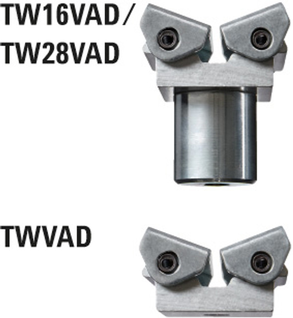 Just one of the many accessories available for BESSEY welding table clamps. The TW16VAD is a variable angle pressure pad (VAD) attached to a short 16 mm diameter stud. It is great for supporting round stock and other odd shaped work pieces. The VAD can be removed from the short 16 mm diameter stud and attached to the TW16X variable height extension. Other available accessories are toggle clamp adapters, variable risers and an adapter that allows you to use some of the STC series toggle clamps on your matrix table. BESSEY. Simply better.