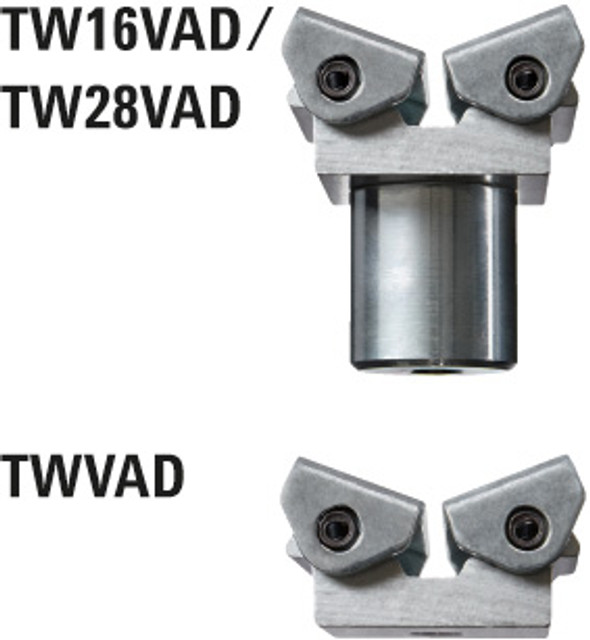 Just one of the many accessories available for BESSEY welding table clamps. The TW28VAD is a variable angle pressure pad (VAD) attached to a short 28 mm diameter stud. It is great for supporting round stock and other odd shaped work pieces. The VAD can be removed from the short 28 mm diameter stud and attached to the TW28X variable height extension. Other available accessories are toggle clamp adapters, variable risers and an adapter that allows you to use some of the STC series toggle clamps on your matrix table. BESSEY. Simply better.