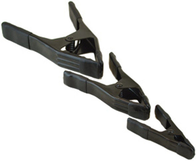 Spring clamps are convenient wherever relatively light pressure is adequate and speedy application and removal are important. Spring clamps are designed as a quick and easy answer to many clamping needs in the home, workshop or on the job site. The "XM" series is BESSEY's steel spring clamp line. Versions with a -B suffix have a non-reflective flat black finish with black vinyl grips and tips. Great for photography and film studios. BESSEY. Simply better.