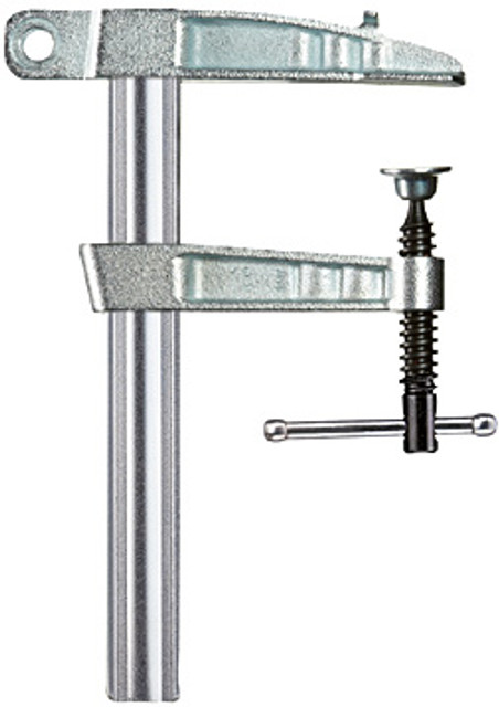 This is a handy 150 mm (6 inch) capacity malleable cast sliding arm clamp, with an 10.5 mm (0.413 inch) diameter hole for connecting a welding ground wire. This ground clamp is rated for 400 Amps. Easy to use sliding T-bar handle on clamping spindle. Sliding arm clamps are quick to adjust & affix to your work pieces. BESSEY. Simply better.