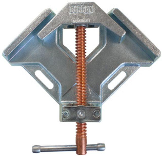 WSM series right-angle welders clamp was developed to meet a wide range of applications, & specialize in aligning materials at 90° for welding purposes. The single copper coated spindle resists weld splatter & it's free floating movable jaw automatically adjusts to different work pieces, dimensions & thicknesses. The high quality cast-iron construction keeps this clamp stable & solid for any application. These clamps are tough & versatile, made to simplify the work process. BESSEY. Simply better.