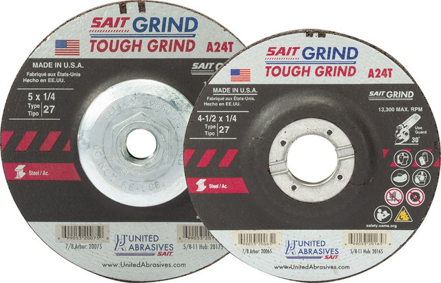 1/4" Grinding Wheels-Type 27,A24T Tough Grind,  7/8 Arbor - No Hub 20065