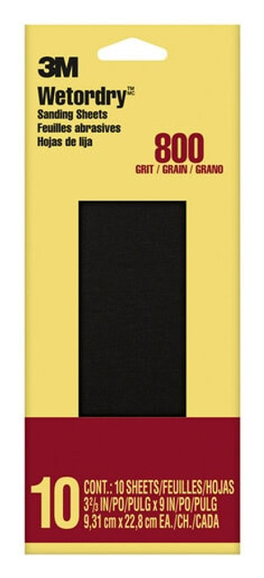 3M Imperial Wetordry Sandpaper 800 grit 5922-18-CC, 3-2/3 in x 9 in
(9.31 cm x 22.8 cm), 10/Pack