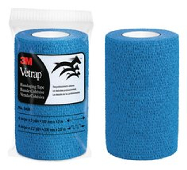 3M Vetrap Bandaging Tape 1410B-18, Blue, 4 in x 5 yd (100 mm x 4.5 m), 18 Rolls/Case