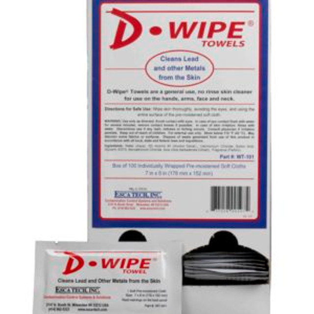 D-Wipe Single 7" x 6" individually packaged towel 100 towels in a dispenser box WT-101
