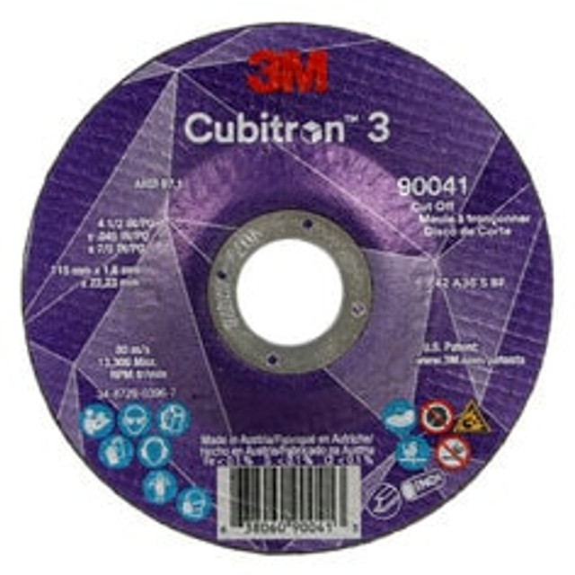 3M Cubitron 3 Cut-Off Wheel, 90041, 36+, T27, 4-1/2 in x 0.045 in x
7/8 in (115 x 1.6 x 22.23 mm), ANSI, 25/Pack, 50 ea/Case